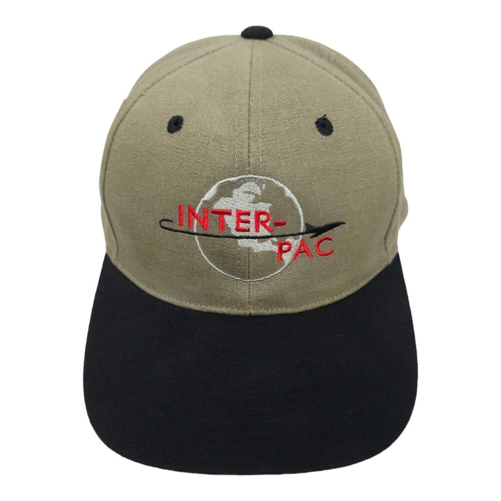 Inter Pac Embroidered Logo Tuck Strap Cap Trucker Baseball Hat Taupe Black